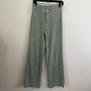 Faherty Pants Womens 26 Green Stretch Terry Harbor High Rise Wide Leg Stretch